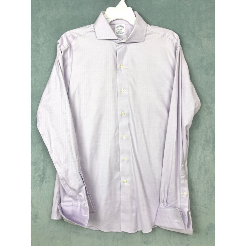 Brooks Brothers Mens 15.5 35 Slim Fit Non-Iron Stretch Shirt Purple Stripe